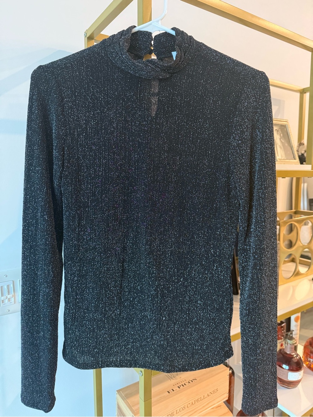 VILA Black Metallic Mock Neck Long-Sleeve Top